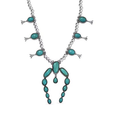 Artisan Crafted Turquoise 15.70 ctw Necklace in Sterling Silver 18 Inches