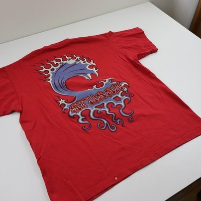 Vintage Stussy Inferno Wave Surfing Graphic T Shirt Mens L/M Red