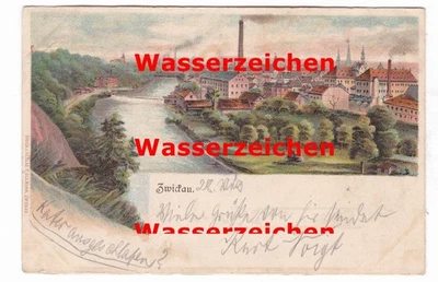 Litho Ak  Zwickau Teilansicht  1900 Bahnposttempel Dresden-Reichenbach Zug 1012 - Bild 1 von 2