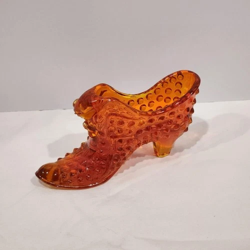 Fenton Amberina Hobnail Glass Shoe Slipper - Vintage