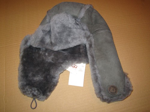 UGG Hat Bailey Aviator Trapper Exposed Shearling Grey OS New - Picture 2 of 4