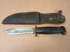 Marbles Gladstone Fixed Blade Hunting Knife with Stacked Leather Handle Bakelite