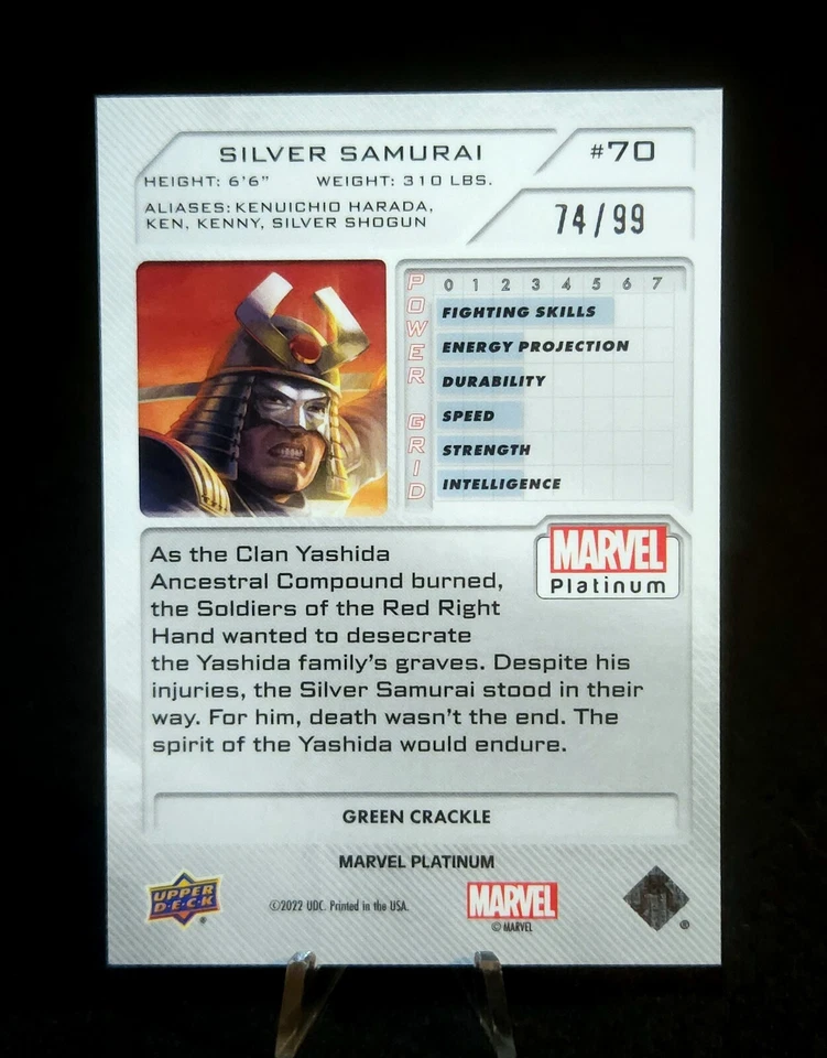 2023 Upper Deck Marvel Platinum Green Crackle /99 ~ SILVER SAMURAI Parallel Card - Image 3 of 4
