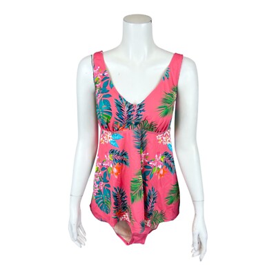 Jantzen Adjustable Strap V-Neck Tankini w/ Comfort Brief Coral Botanical Size 12