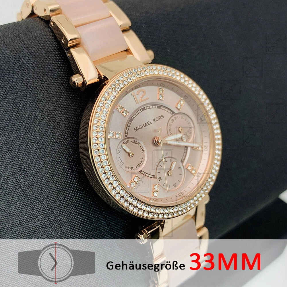 Nuovo Michael Kors MK6110 Parker PVD oro rosa cronografi acetato 33 mm orologio da donna
