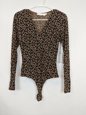 ASTR Leopard Print Bodysuit, Brown/Black, Women's Small