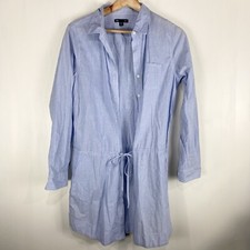 Gap 100% Cotton Pinstripe Full Button Up Down Tie Waist Mini Shirt Dress Medium