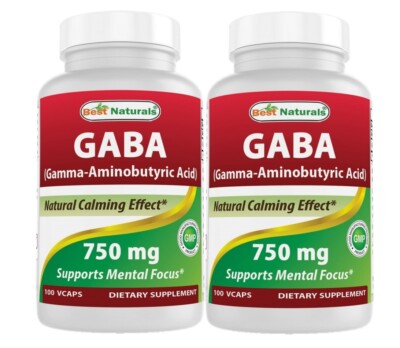 2 Pack Best Naturals Gaba 750 mg 180 Veggie Caps