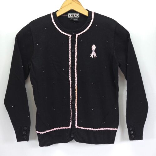Berek 2 Embellished Cardigan Women's Medium Black Pink Breast Cancer Awareness