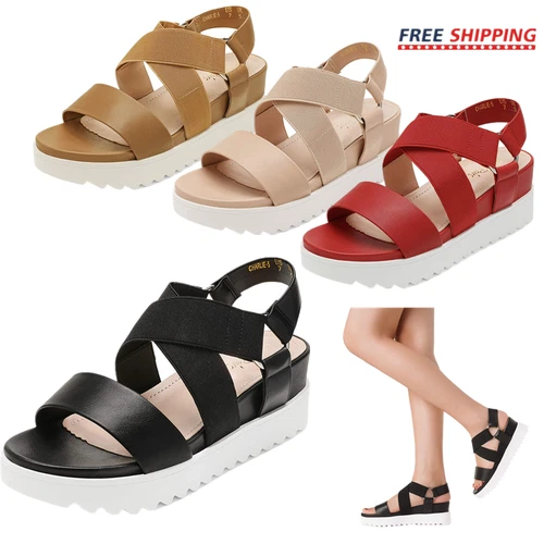 Women Summer Casual Wedge Sandals Ankle Strap Open Toe Platform Wedge Sandals - Picture 1 of 30