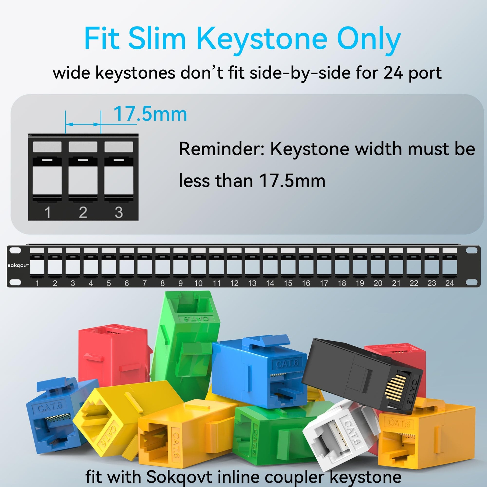 24 Port Blank Keystone Patch Panel with Snap-in Design Cat6 Network Patch Pan...