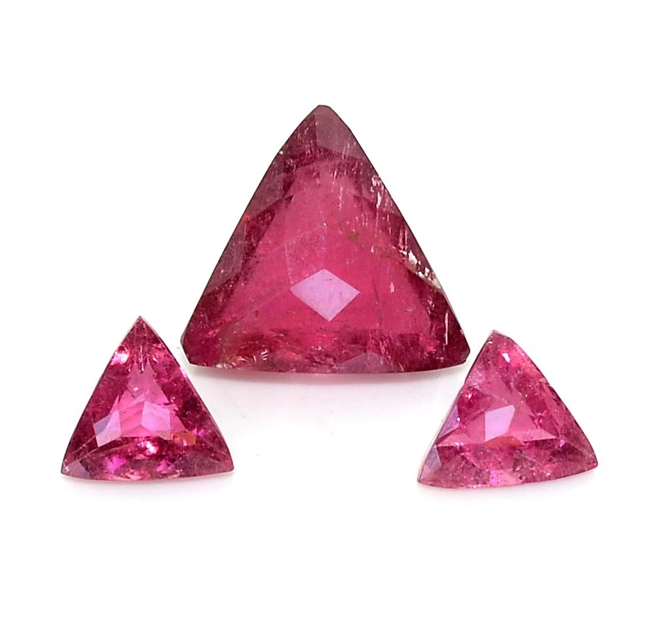 Natural Pink Tourmaline Trillion Checker Cut Lot 03 Pcs Set Loose Gemstones - Image 4 of 4