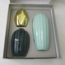 West Emory Set of 3 Bud Vases Navy Gold Turquoise Ceramic Gift Box NEW