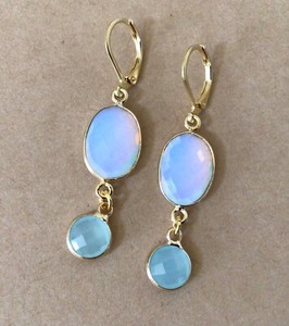 Authentic Opalite Chalcedony gold plated Sundance Charm earrings Artisan Jewelry