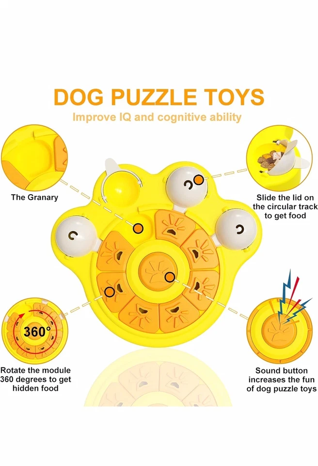 Interactive Dog Puzzle Activity Toy Treat Dispenser With Squeaker YELLOW - Image 3 of 4