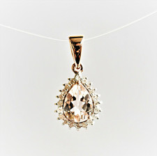 Natural Morganite and Genuine Diamonds 9K Rose Gold Teardrop Pendant Gift Boxed