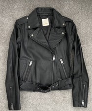Womens Diesel Black Grained Leather Biker Style Jacket Size M