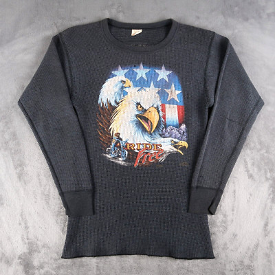 Vintage 80s Harley Davidson 3D Emblem Eagle Long Sleeve Thermal