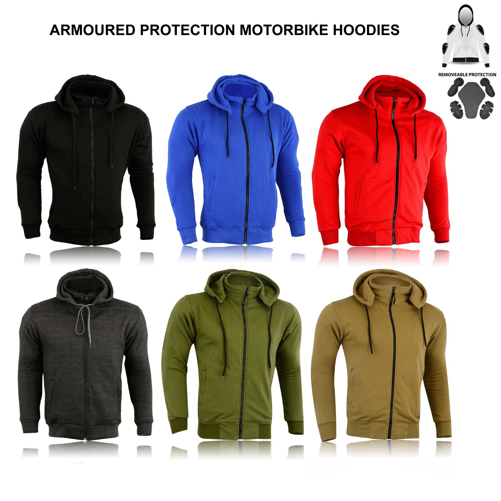 Motorcycle Motorbike Armoured Hoodie Hoody Fleece Jacket Zip Up Removable  Armour | eBay