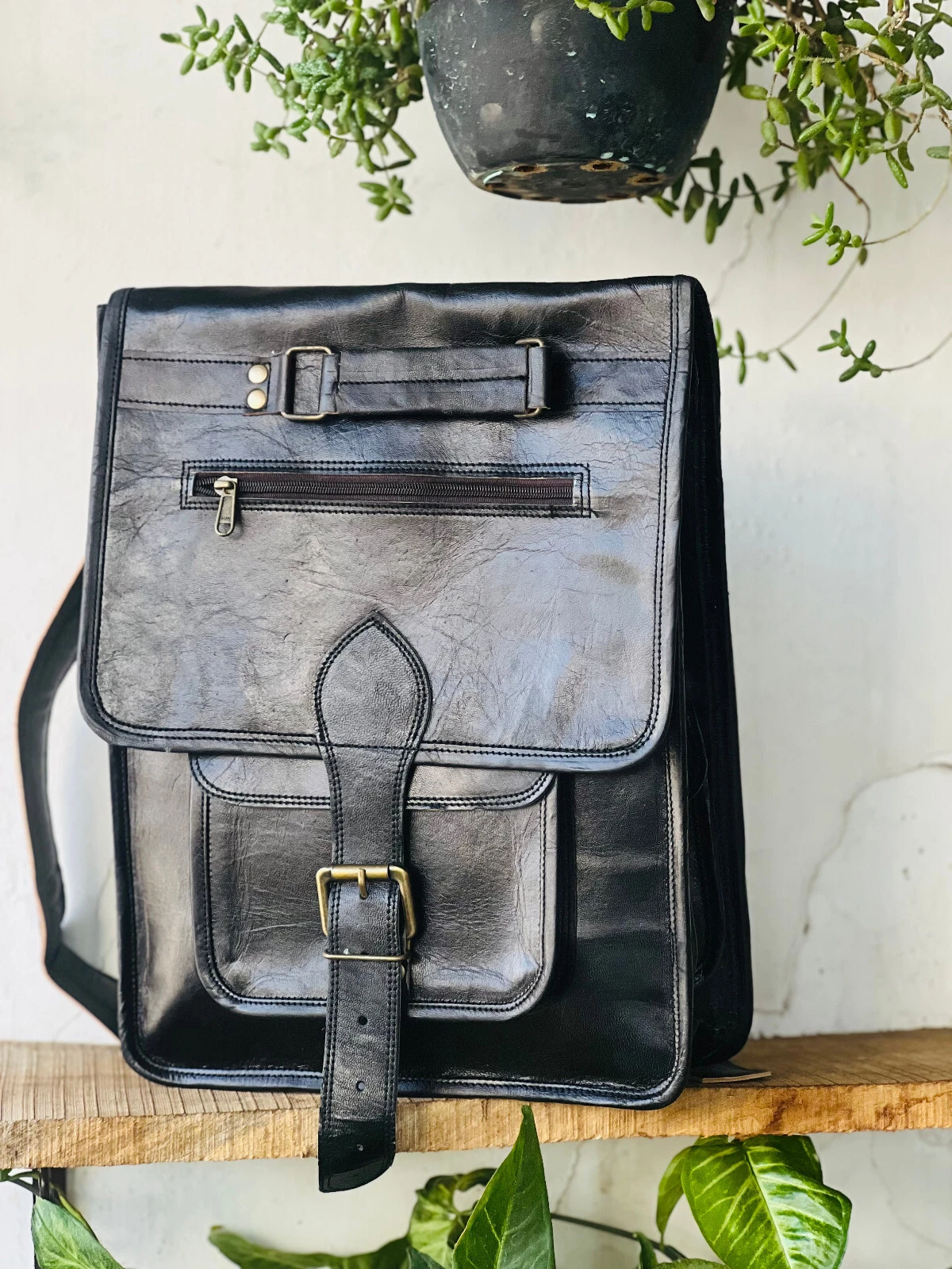 Travel Premium Goat Leather Large Men's Vintage Backpack Laptop Gym Bag