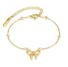 10" Adjustable Gold Stainless Steel Ribbon Bow Tie Anklet Foot Ankle Chain PE10