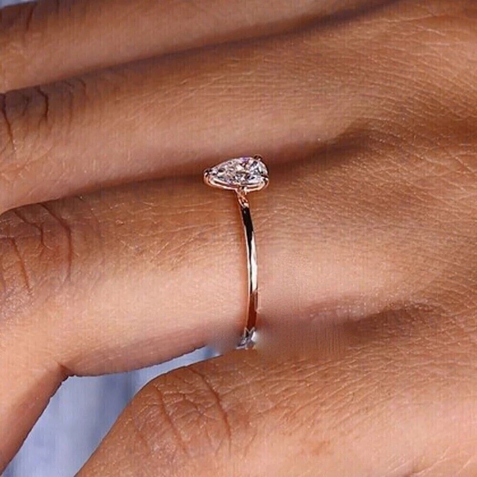 5 Ct Pear Cut White Diamond Ring In 925 Sterling Silver With Rose Gold Plated! - Image 3 of 4