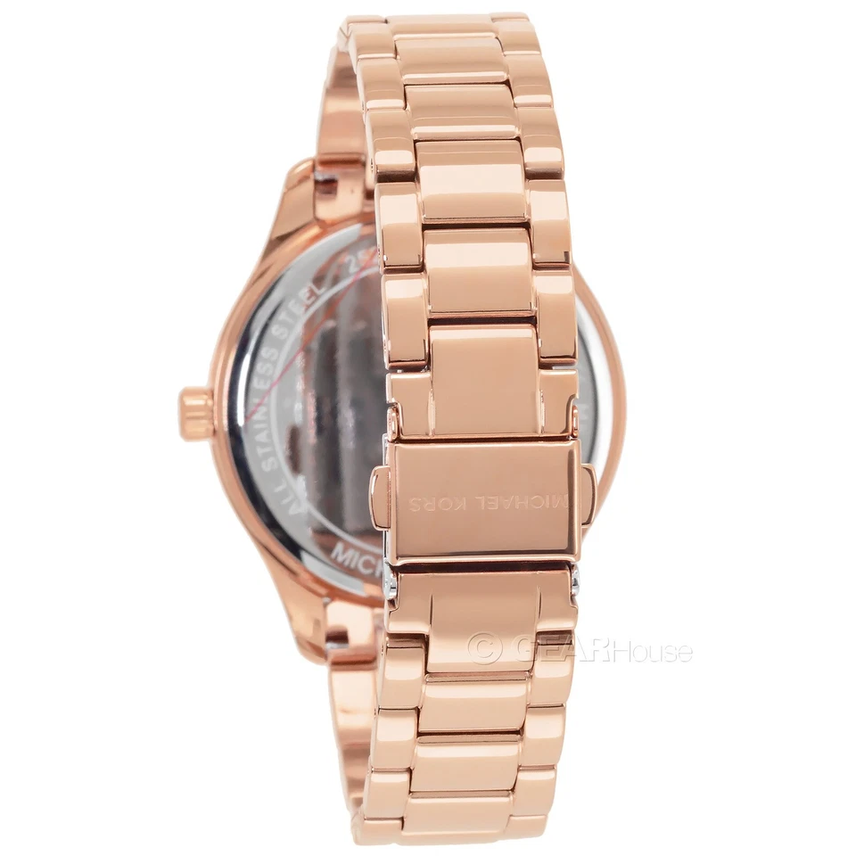 Reloj Michael Kors Layton para mujer con cristales, esfera blanca con logotipo MK, acero dorado rosa Foto 2 de 4