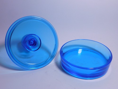 Vintage Dpression Era Blue Glass Puff Powder Box with Perfume Lid - Picture 8 of 13