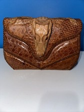 Vintage Genuine Alligator Brown Clutch Purse Flip Top 2 Pocket