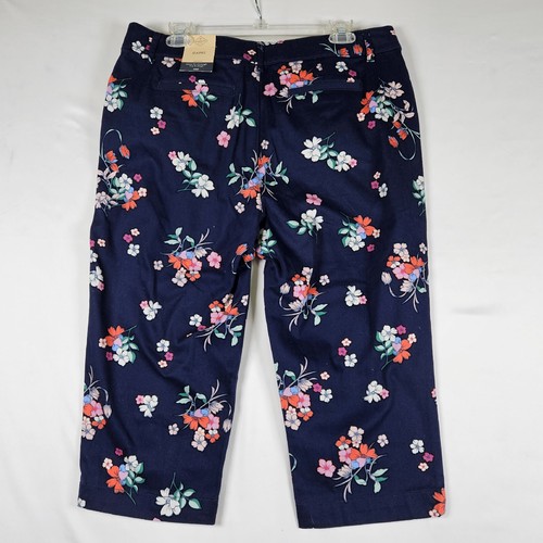 Nuevo con etiquetas Pantalones St Johns Bay Mujer Talla 14 Capris Recortados Azul Marino Floral Tiro Medio Nuevos - Imagen 2 de 13