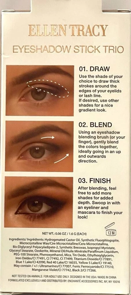 ELLEN TRACY Eyeshadow Stick Trio ~ Golden / Polar / Coffee Beans ~ Last all day - Image 3 of 4