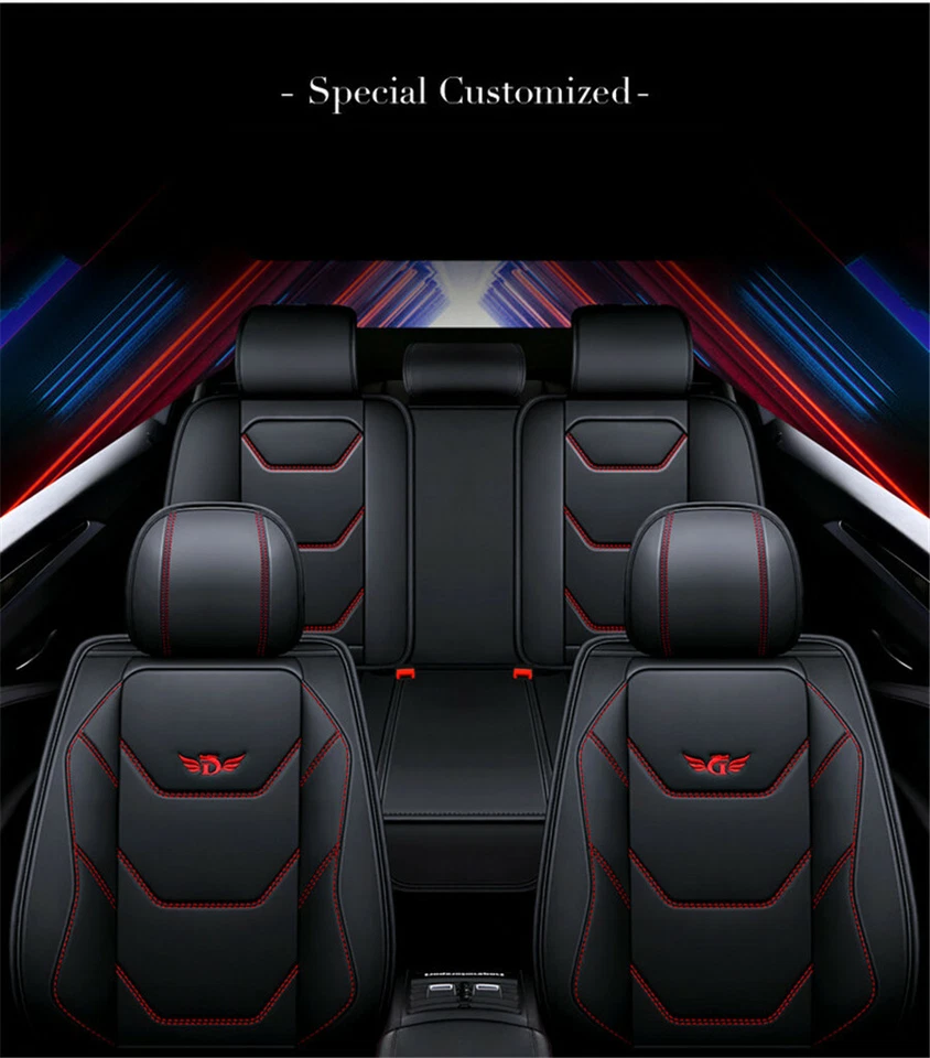 PU Leather 5-Seats Car Seat Covers Full Surround Front+Rear All Seasons Cushions - Image 2 of 4