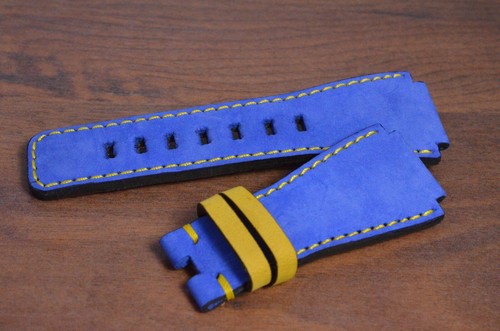 PULSERA RELOJ CUERO NUBUK MA CORREA PARA BELL & ROSS BR 01+03 BOSQUE AZUL AMARILLO - Imagen 6 de 7