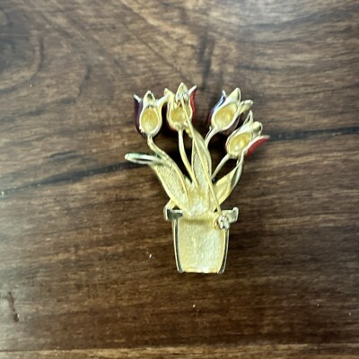 Vintage Enamel Tulip Bouquet Brooch | eBay
