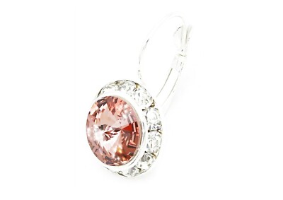 AUSTRIAN CRYSTAL ELEMENTS-10MM BLUSH ROSE SIL.PLT. LEVER-BACK EARRINGS-SMALL