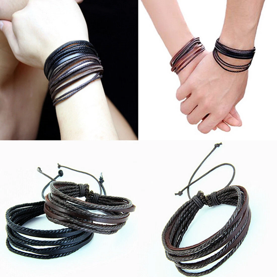 Mens hand on sale leather bracelet