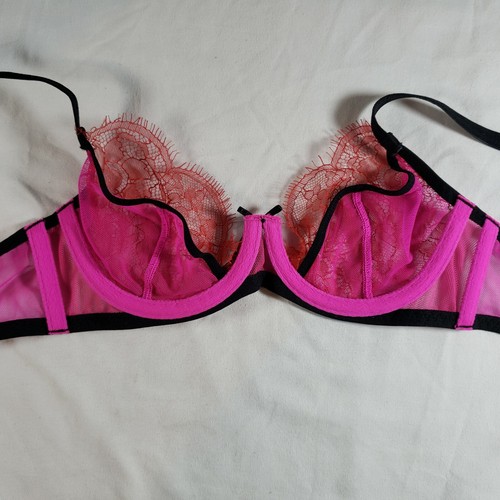 Agent Provocateur Megan Bra 32A Pink Magenta Black Sheer Demi - Picture 4 of 7