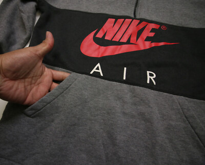 Nike Air Half Zip Fleece Pullover Sweatshirt Mens L Gray Red