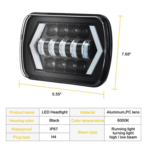 For Jeep Cherokee XJ 1984-2001 Wrangler YJ 1986-1995 5x7" 7x6 Led Headlight Halo - Bild 9 von 12