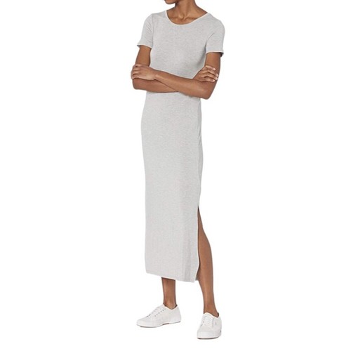 360 Sweater NWT Women's Crew Neck Short Sleeve Midi T-Shirt Dress Gray Size XS - 第 2/6 張圖片