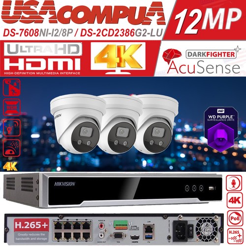 Hikvision 4K 12MP 8ch PoE AcuSense CCTV Camera System DS-2CD2386G2-IU W/Audio - Picture 4 of 9