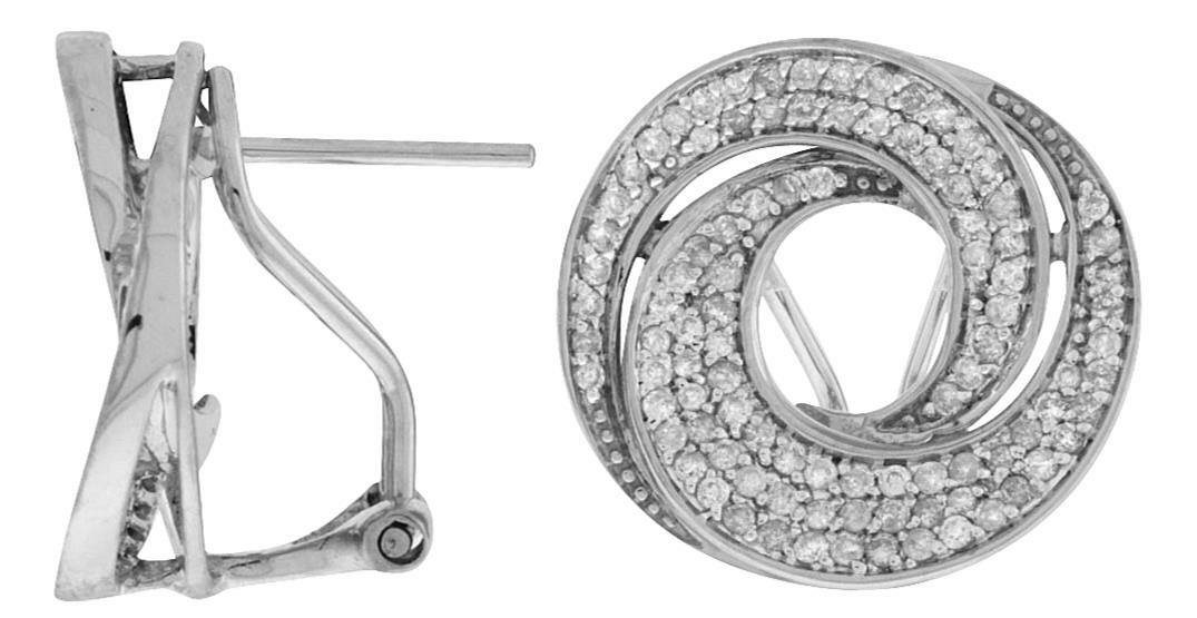 ORECCHINI CIRCOLARI ESTATE .95CT DIAMANTE ORO BIANCO 14KT 3D MULTI FILA CROCE CRESA