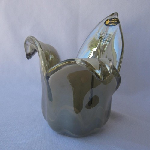 Genuine Murano Art Glass Bowl Onyx Color Italy by White Cristal No 425 - Picture 5 of 12
