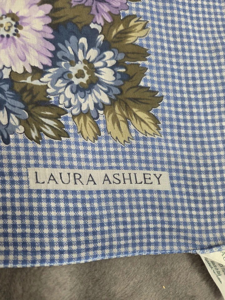 Bufanda vintage Laura Ashley azul guinga floral 100 % algodón hecha en Italia 23" Foto 3 de 4