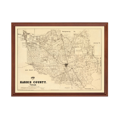 Old Map of Harris County, TX 1879 - Vintage Texas Art