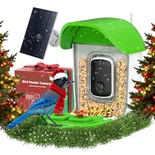 Smart Bird Feeder with Camera Solar Powered, AI Identify 11000+ Birds Green