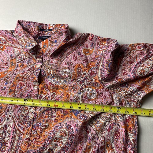 Lands End No Iron Supima Long Sleeve Shirt Sz 24W Paisley Pink Orange Button Up - Picture 5 of 6