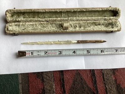 E.S. JOHNSON & Co. Mother of Pearl, Gold Tip Dip-Pen W/ Vintage Case,Mid 1850s -