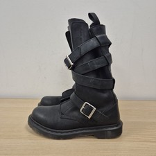 Stivali Dr Martens Lauren fibbia biker pelle nera militare stile ragazza UK 6