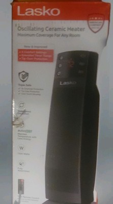 Lasko Oscillating Ceramic Heater, Remote, Timer, 4 Heat Settings, 1500W, Black